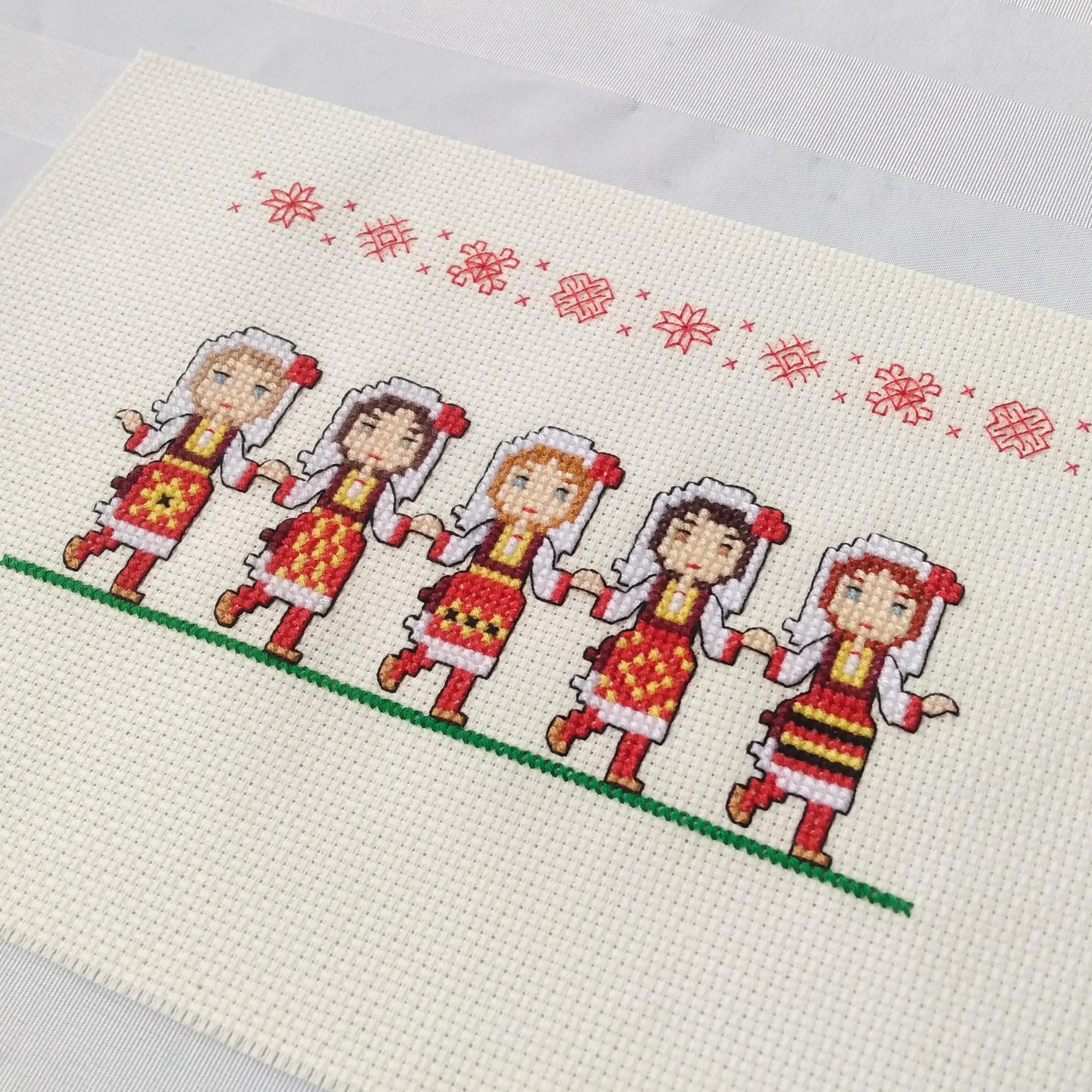 マケドニアの民族舞踊家のクロスステッチパターン：伝統的な刺繍（PDF