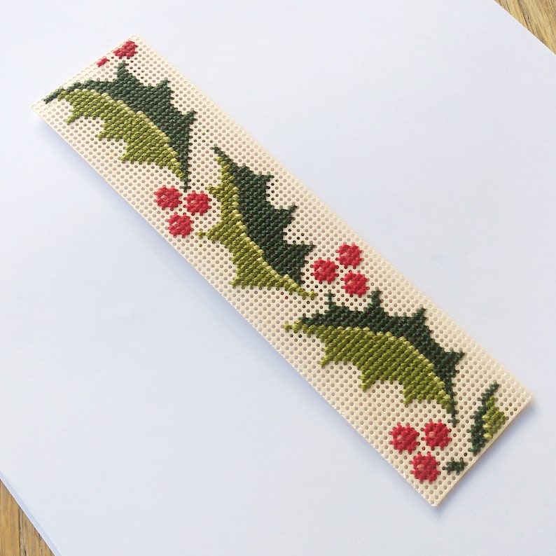 Holly Cross Stitch Bookmark PDF Patrón Digital de Borde de - Etsy España