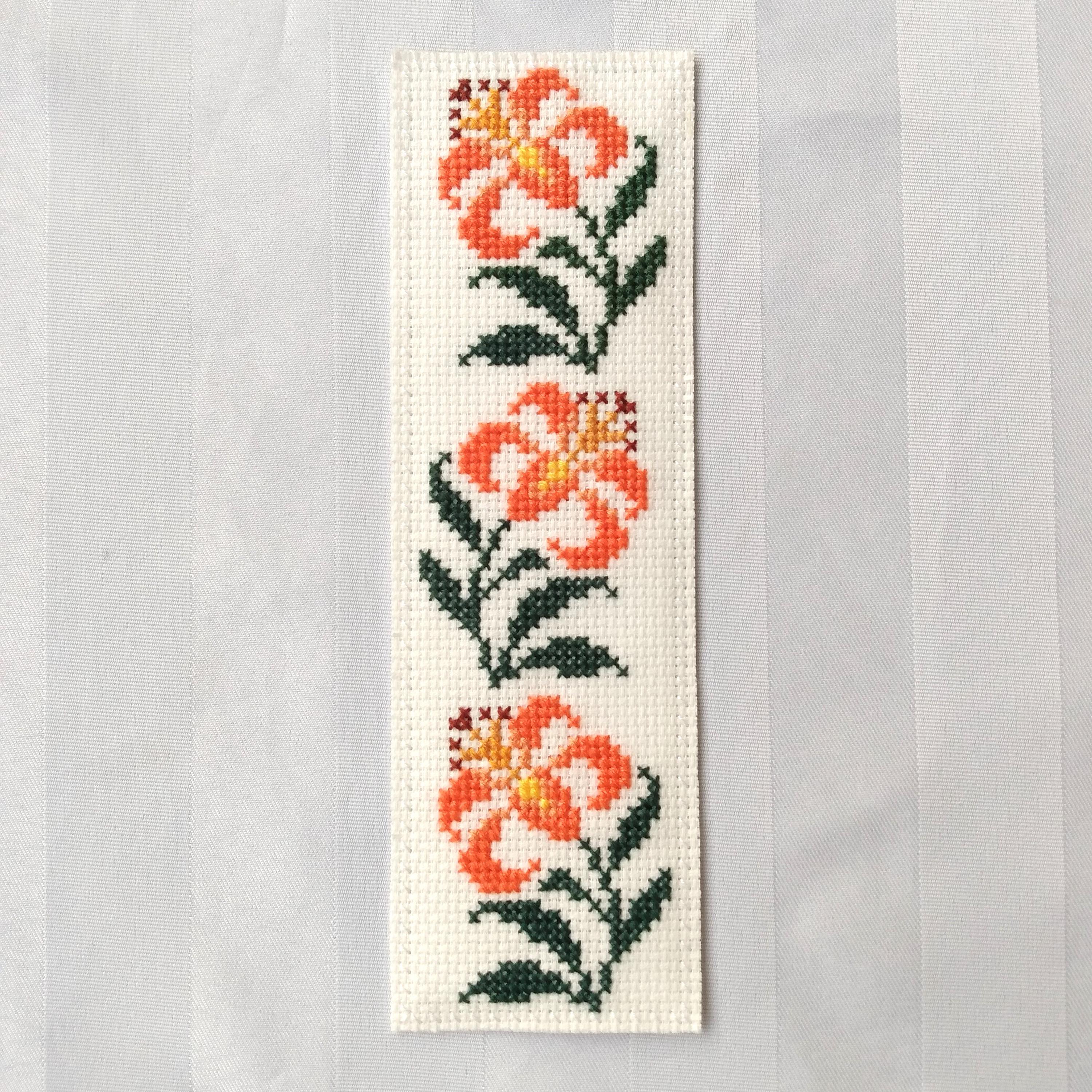 Orange Lilies Cross Stitch Bookmark PDF, Flowers Border Digital