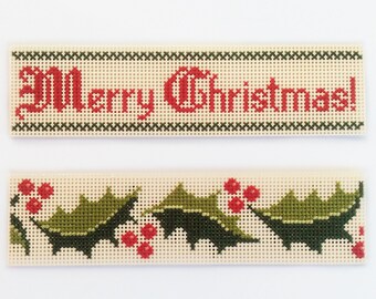Merry Christmas Cross Stitch Bookmark, Holly, Joyeux Noël, Feliz Navidad PDF Border Pattern