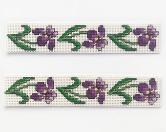 Segnalibro a punto croce Iris in formato PDF, motivo digitale con bordo di fiori viola
