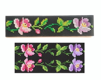 Roses Cross Stitch Border PDF, Purple and Pink Flowers Bookmark Pattern