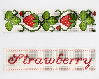Strawberry Cross Stitch Bookmark PDF, Red Berries Border Digital Pattern
