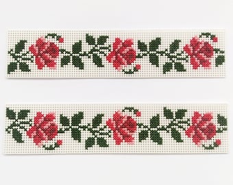 Roses Cross Stitch Bookmark PDF, Red Flowers Border Digital Pattern