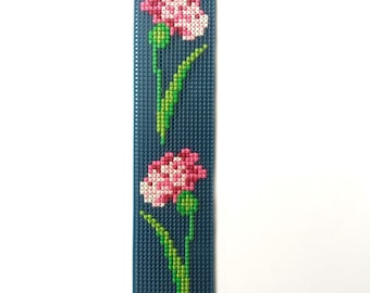 Carnations Cross Stitch Border PDF, Pink Flowers Bookmark Pattern