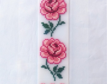 Big Pink Roses Cross Stitch Border PDF, Flowers Bookmark Pattern