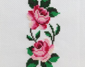 アンティーク カットワーク ニードルポイントローズ 薔薇 花刺繍リネン大判クロス 2本のバラのクロスステッチPDF、ピンクの花のデジタルパターン - Etsy 日本