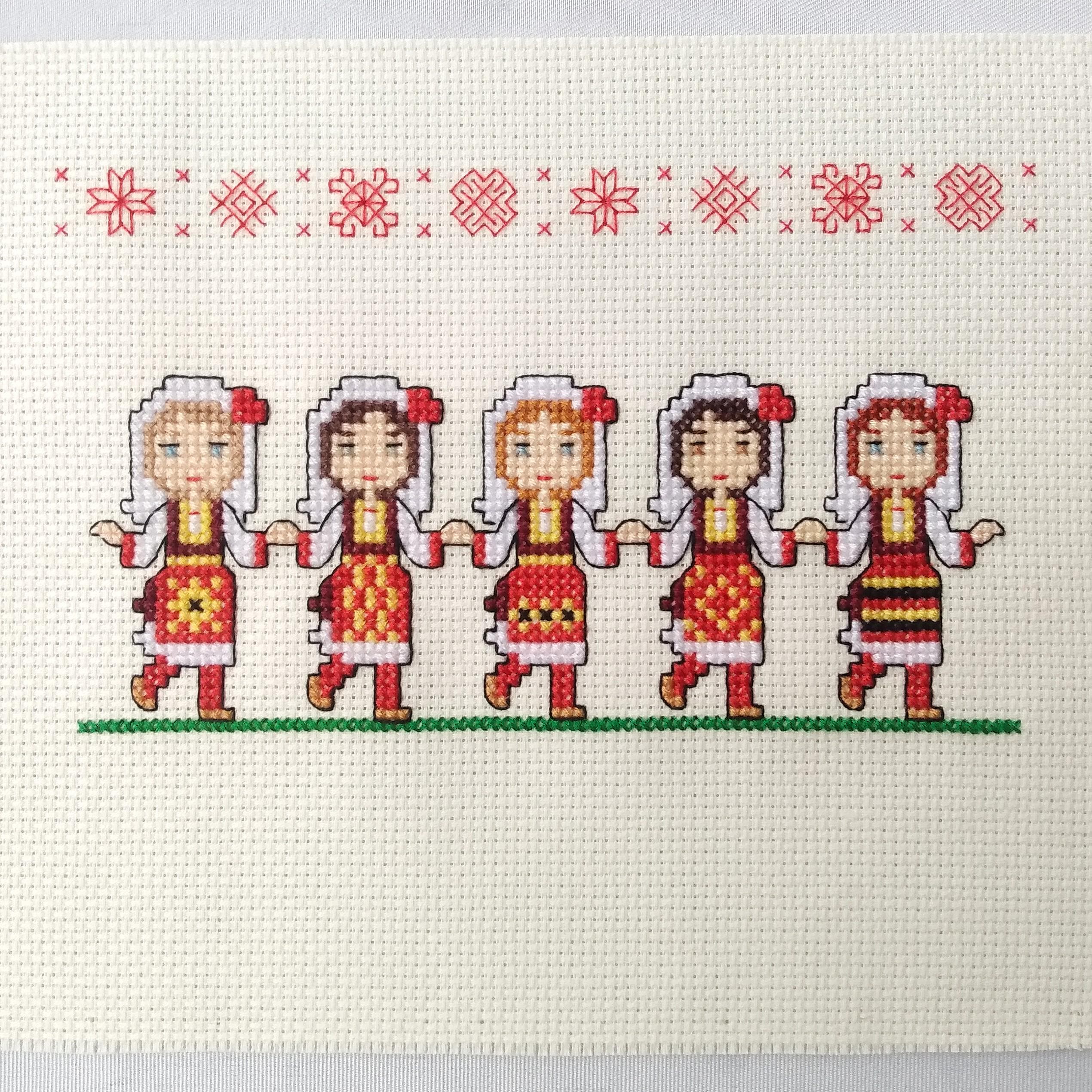 マケドニアの民族舞踊家のクロスステッチパターン：伝統的な刺繍（PDF
