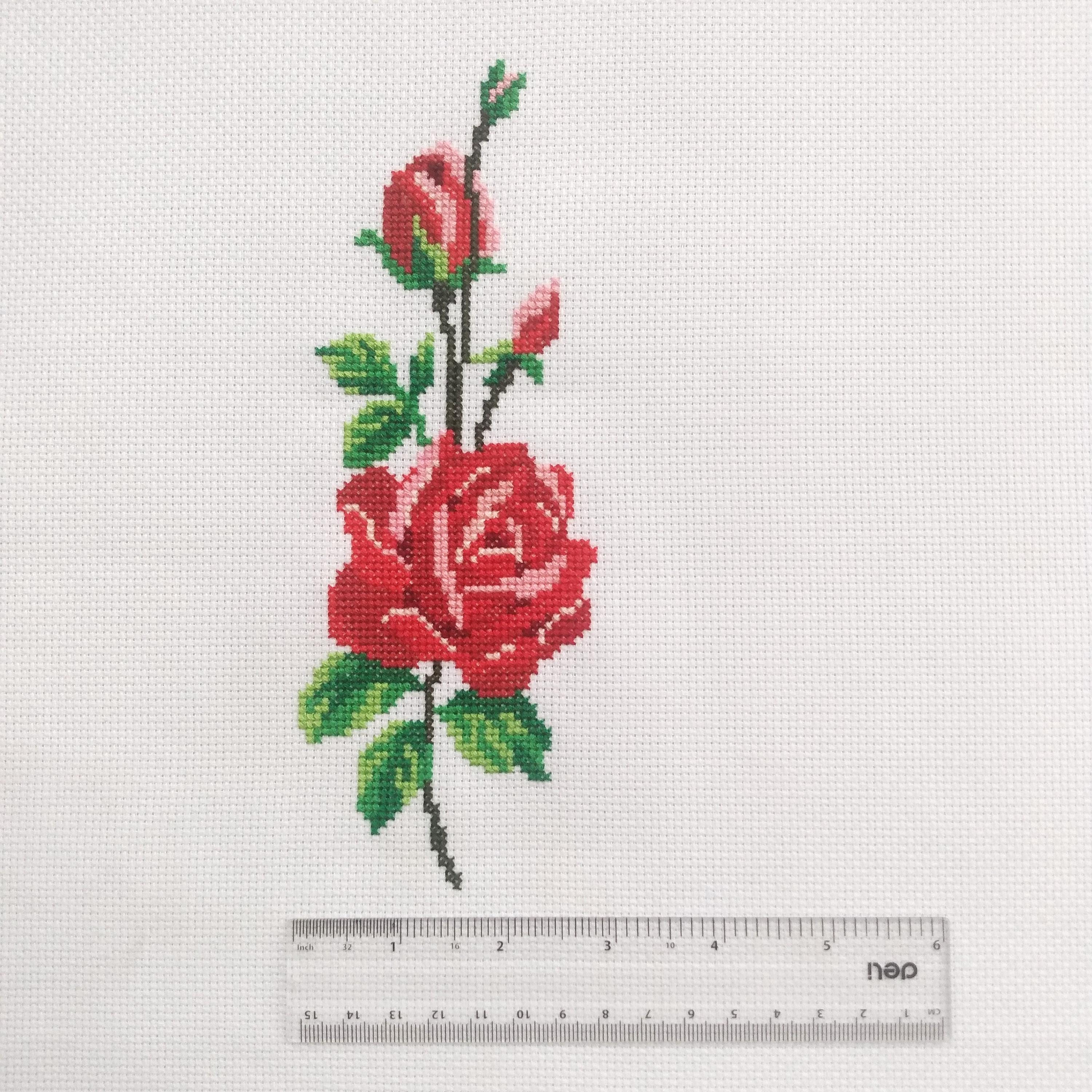 2つのバラの花束のクロスステッチPDF、赤い花のデジタルパターン