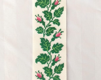 Rosebuds Cross Stitch Bookmark PDF, Pink Rose Border Digital Pattern