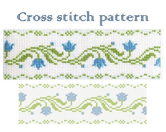 Bluebells Cross Stitch Bookmark PDF, Blue Flowers Border Digital Pattern