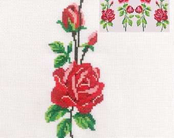 Two Rose Bouquets Cross Stitch PDF, Red Flowers Digital Pattern