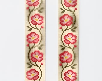 Wild Roses 2 Cross Stitch Bookmark Patterns, Pink Flowers Border PDF