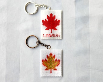 Canada Maple Leaf Cross Stitch Bookmark, Keychain PDF Pattern, Bilingual