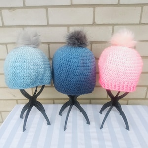 Gradient Crochet Hats, Detachable Pom Poms, Lightweight Hand Knit Beanies