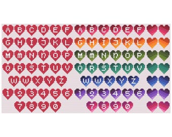 Heart Alphabet and Numbers Cross Stitch Pattern, Valentine's Day PDF