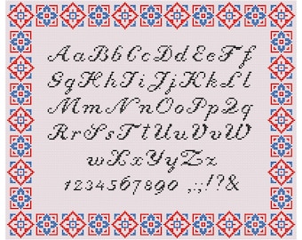 Cursive Uppercase and Lowercase Alphabet, Numbers, Punctuation Marks Cross Stitch Pattern PDF