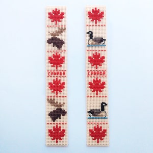 Marque-page au point de croix Animaux du Canada PDF, motif Orignal et Bernache du Canada
