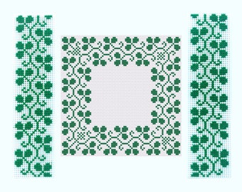 Clover Frame Cross Stitch Pattern, Green Shamrock St Patrick's Day Border PDF