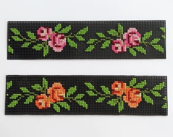 Roses Cross Stitch Border PDF, Pink and Orange Flowers Bookmark Pattern