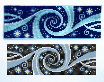 Galaxy Cross Stitch Bookmark PDF, Starry Night Sky, Outer Space Border Digital Pattern