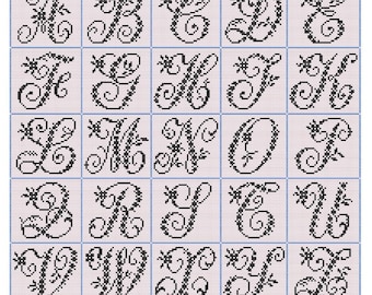 Flower Cursive Alphabet Cross Stitch Pattern, Elegant Monograms PDF