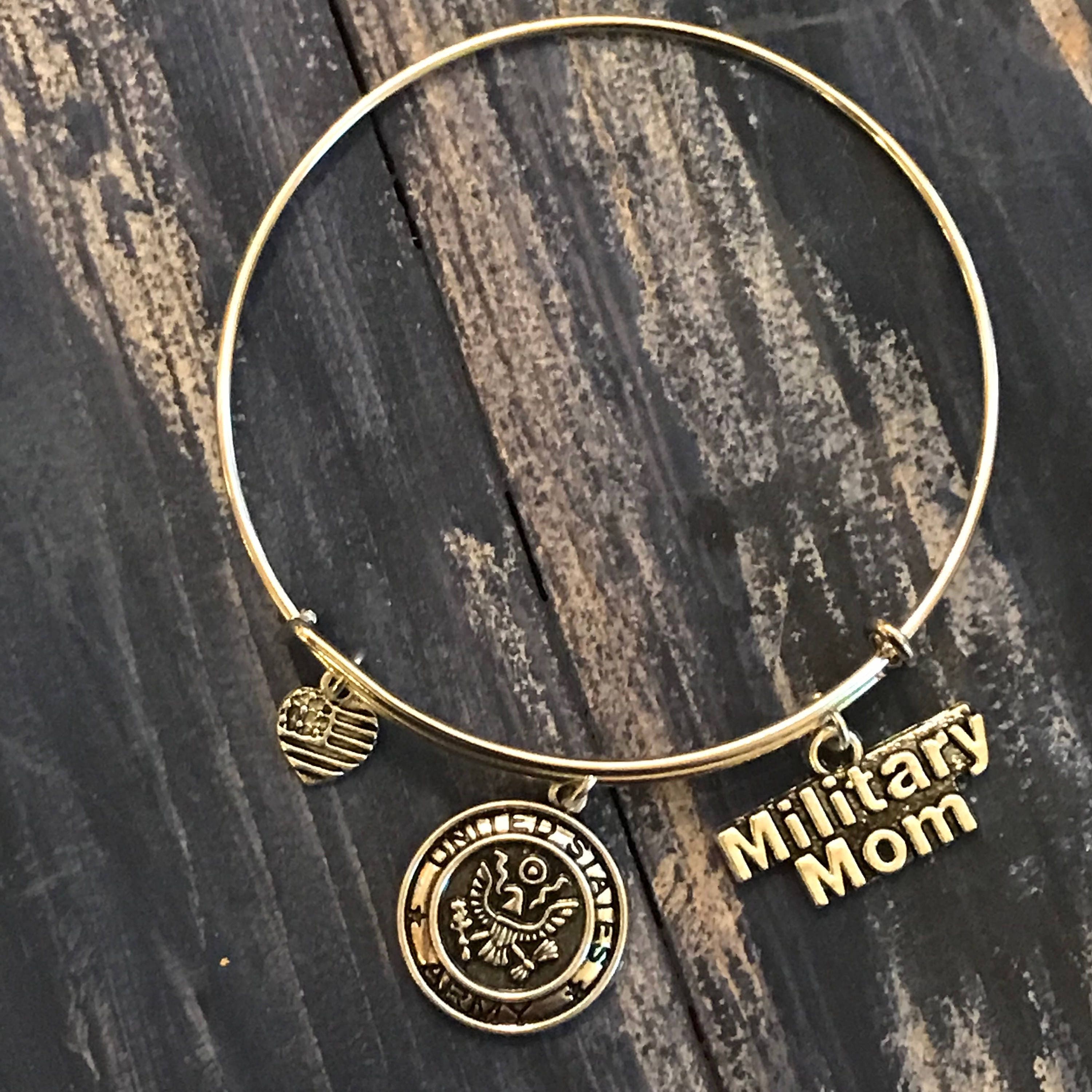 Army Bangle Charm Bracelet Military Mom Etsy