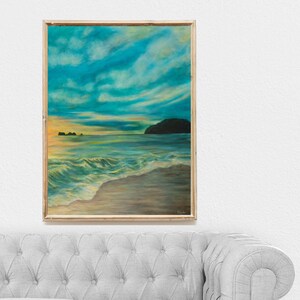 Ocean Sunset PRINTABLE DIGITAL DOWNLOAD, Costa Rica Beach, Playa Flamingo Ocean Sunset, Blue Orange Teal Aqua, Dramatic Cloudy Seascape Art
