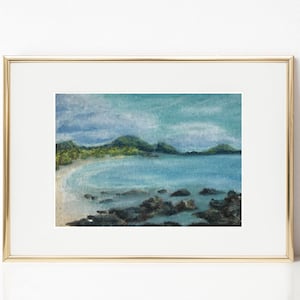 Coastal Art Instant PRINTABLE DIGITAL DOWNLOAD, Teal Blue Green Turquoise Beach, Ocean Wall Art, Oil Pastel Drawing, Costa Rica Seascape Art