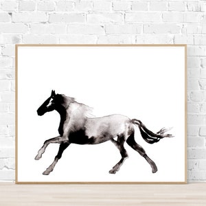 Horse Silhouette Painting, Abstract Horse Wall Art, Black and White Horse Painting in Ink, Print of Horse Painting, Horse Gift for Woman image 1