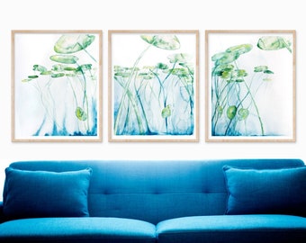 Ensemble de 3 Bleu Vert IMTABLE DIGITAL Télécharger Botanique Tropical Leaves Aquarelle Peinture, Aquarelles 3 Feuilles Imprimés Sarcelle Turquoise Art