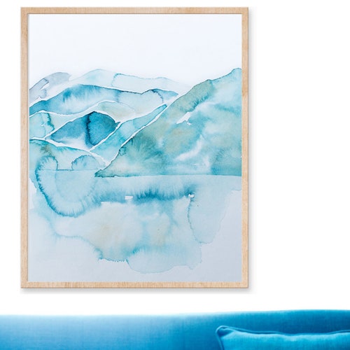 Ocean Print Teal Wall Art Beach Wall Decor Blue Abstract Etsy