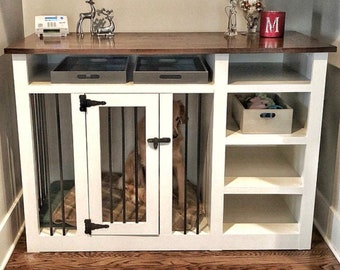 BUILD PLANS for Dog Kennel with Shelves, DIY Dog Crate Furniture, Instant Digital Printable Build Plans, Wood Dog Kennel Tv Stand, Pet Crate