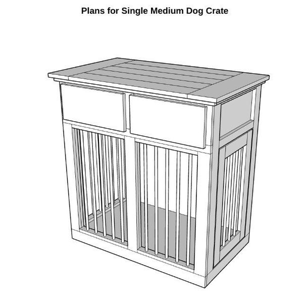 BUILD PLANS  -  Medium Single Dog Crate with Drawers,  Instant Digital Download plans, DIY Dog Kennel pans