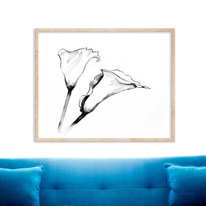 Calla Lily Painting, PRINTABLE Calla Lily, Minimalist Wall Art Digital Download, Black and White Flower Ink Painting, Black and White Print