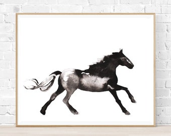 Horse Painting Wall Art, Abstract Horse Print, Black and White Wall Art, Ink Horse Print of Original Horse Painting, Horse Silhouette Art