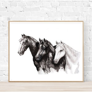 Horse Wall Art, Black and White Horse Painting, Print of Original Horse Painting Ink, Minimalist Horse Art, Horse Farmhouse Wall Art Decor