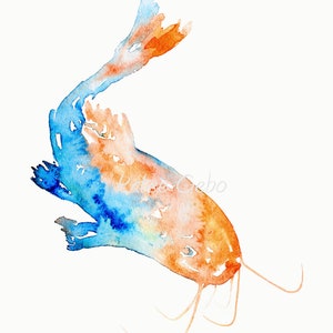 Poisson-chat peintures lot de 3, imprimable téléchargement numérique 3 poissons tirages, orange bleu turquoise Teal Wall Art, lac maison cabine cuisine art mural image 5