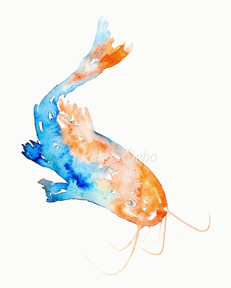 Poisson-chat peintures lot de 3, imprimable téléchargement numérique 3 poissons tirages, orange bleu turquoise Teal Wall Art, lac maison cabine cuisine art mural image 5