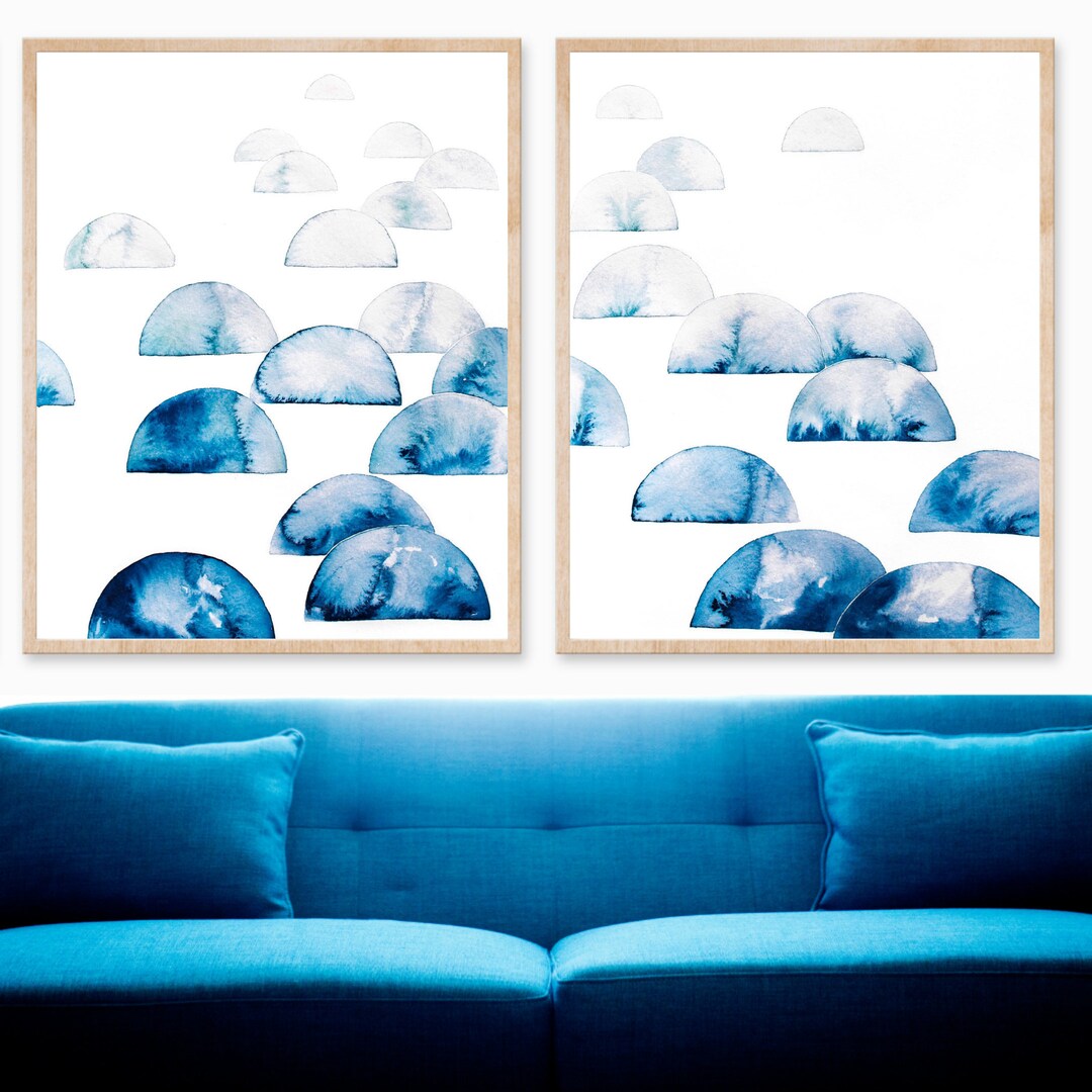 Set of 2 Blue Abstract Prints PRINTABLE DIGITAL DOWNLOAD Modern Art ...