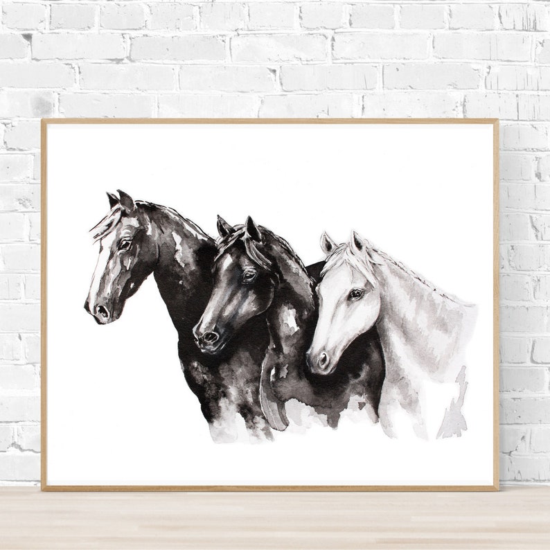 Horse Silhouette Painting, Abstract Horse Wall Art, Black and White Horse Painting in Ink, Print of Horse Painting, Horse Gift for Woman image 8
