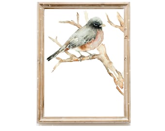 Vogel Druck, Rotkehlchen Wandkunst, Giclee Druck von Original Aquarell Gemälde, Tier Wald Vertikal oder Quadratisch Kinderzimmer Kunst, Rotkehlchen Vogel Geschenk