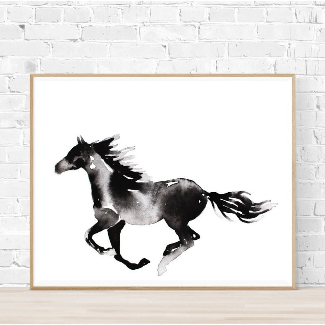 Horse Silhouette Print Galloping, Horse Painting, Horse Wall Art, Black ...