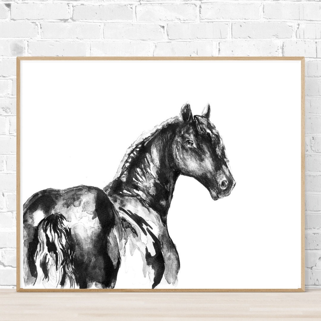 馬の壁アート 水彩画 虹色 印刷可能なデジタルダウンロード 女の子の