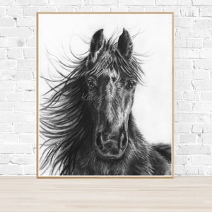 Horse Silhouette Painting, Abstract Horse Wall Art, Black and White Horse Painting in Ink, Print of Horse Painting, Horse Gift for Woman image 10