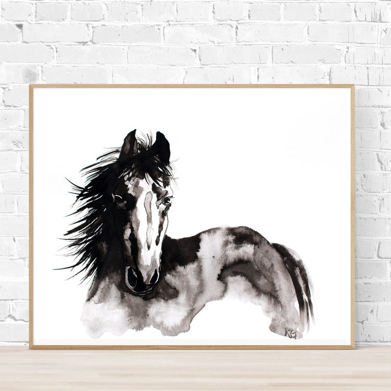 Horse Silhouette Painting, Abstract Horse Wall Art, Black and White Horse Painting in Ink, Print of Horse Painting, Horse Gift for Woman image 9