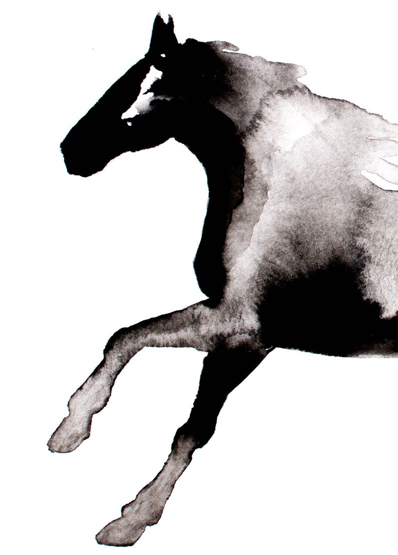 Horse Silhouette Painting, Abstract Horse Wall Art, Black and White Horse Painting in Ink, Print of Horse Painting, Horse Gift for Woman image 3