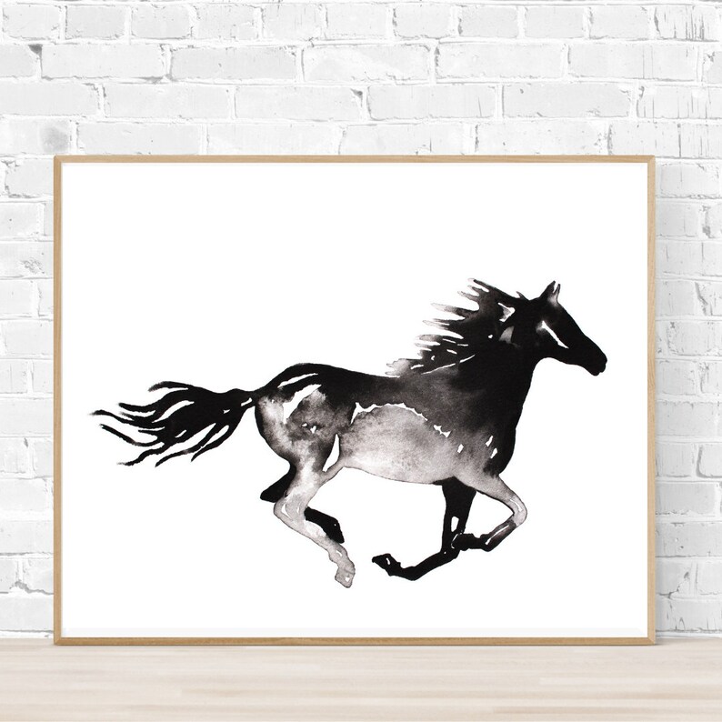 Horse Painting Wall Art Abstract Horse Print Black and White Etsy