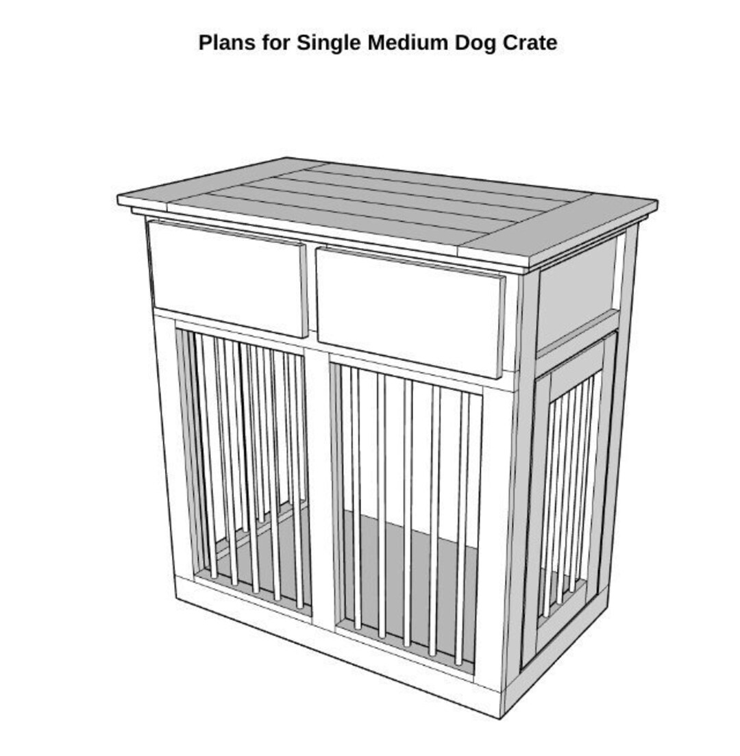 Image showcasing BUILD PLANS - Medium Single Dog Crate With Drawers, Instant Digital ...