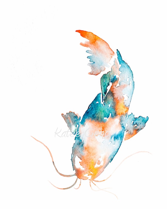 Catfish Watercolor Painting Printable Digital Download Etsy